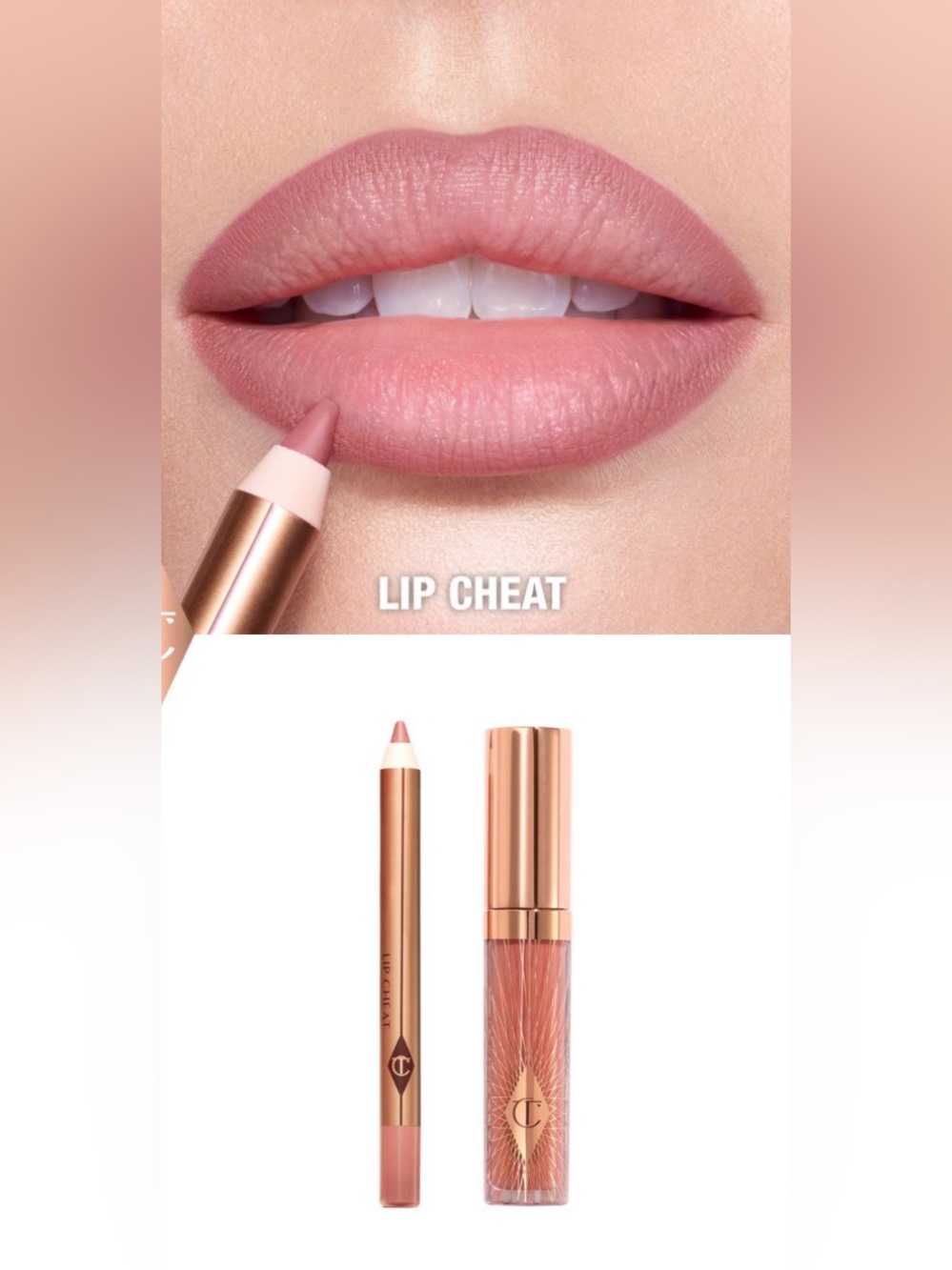 Bundle Charlotte Tilbury Lip Cheat Liner & Liquid Duo Lip, Pillow Talk, Minis